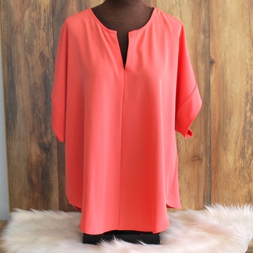 Zenana Apricot Orange Blouse V Cut Flowy Plus Top 1X